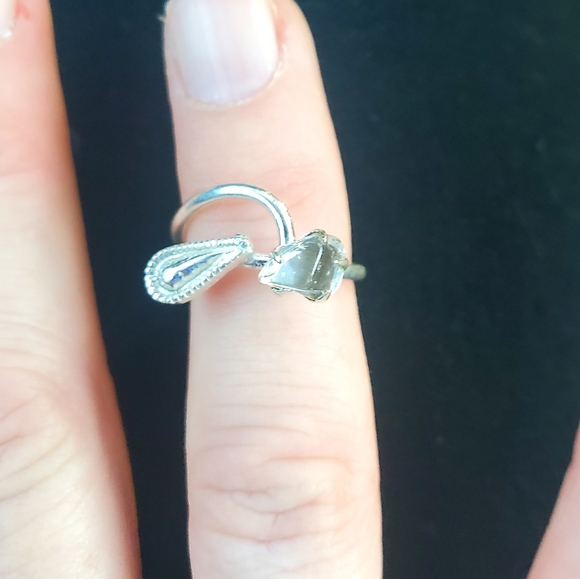 New Rough Herkimer Diamond Chip 925 Silver Ring. - Picture 3 of 16